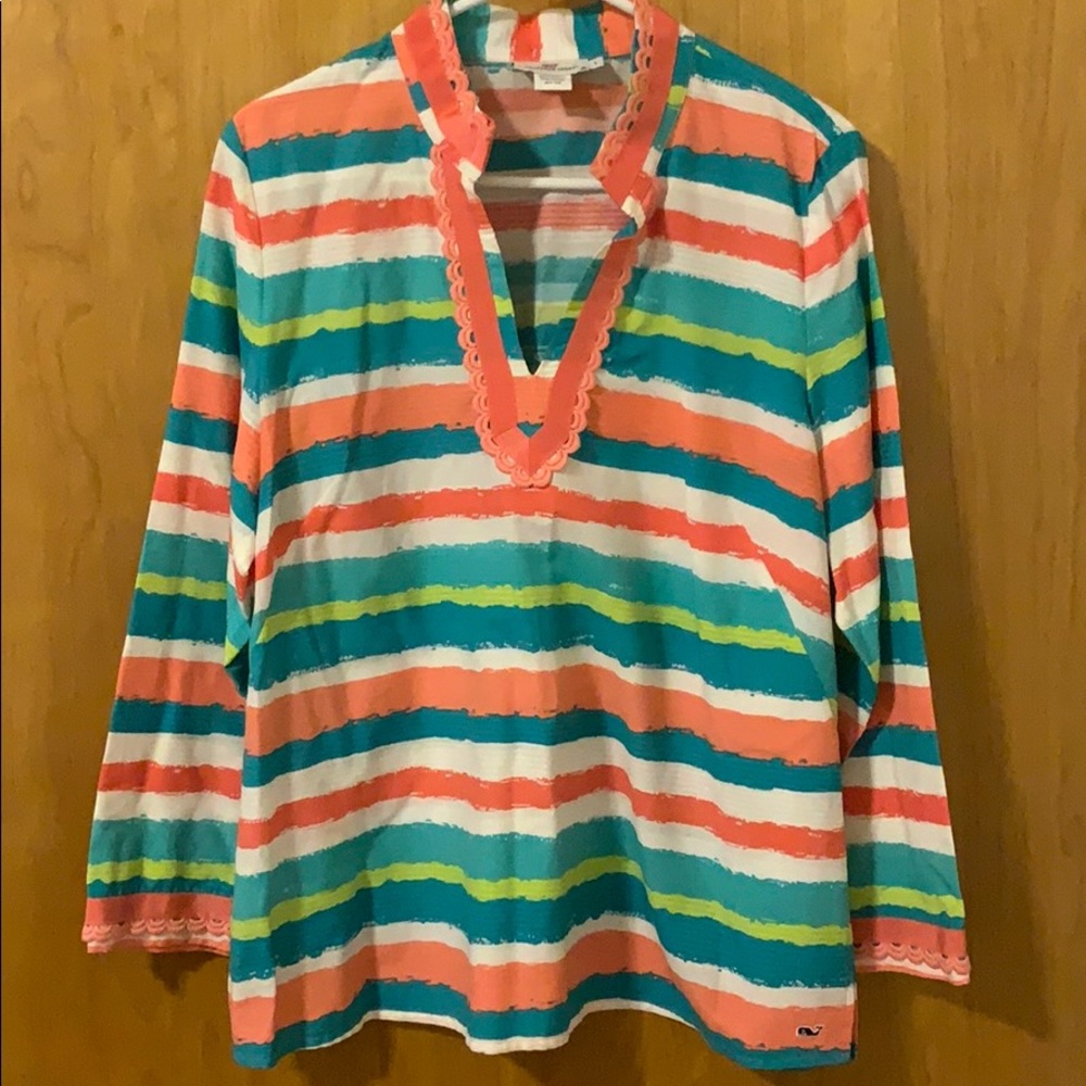 Vineyard Vines Green and Pink Striped Tunic